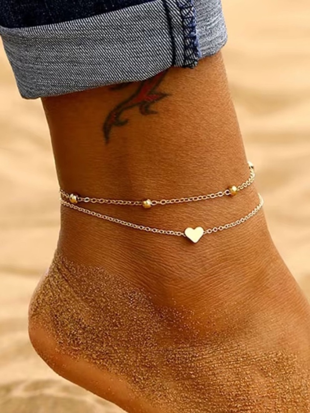 Gold Heart Double-Layer Anklet